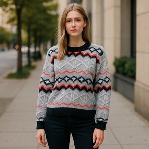 NWT MAGASCHONI Chunky Geometric Cozy 3D Print Sweater Large